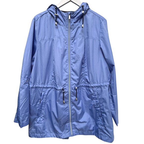Susan Graver Windbreaker Jacket Plus Size 1X Purple Light Anorak Packable Hooded - Picture 1 of 11